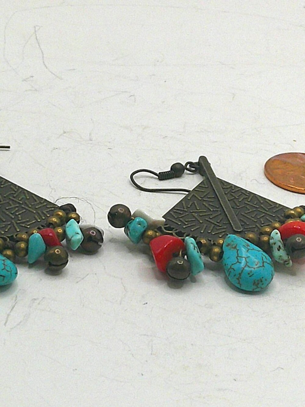 Dangle Earrings with Turquoise and Coral Beads